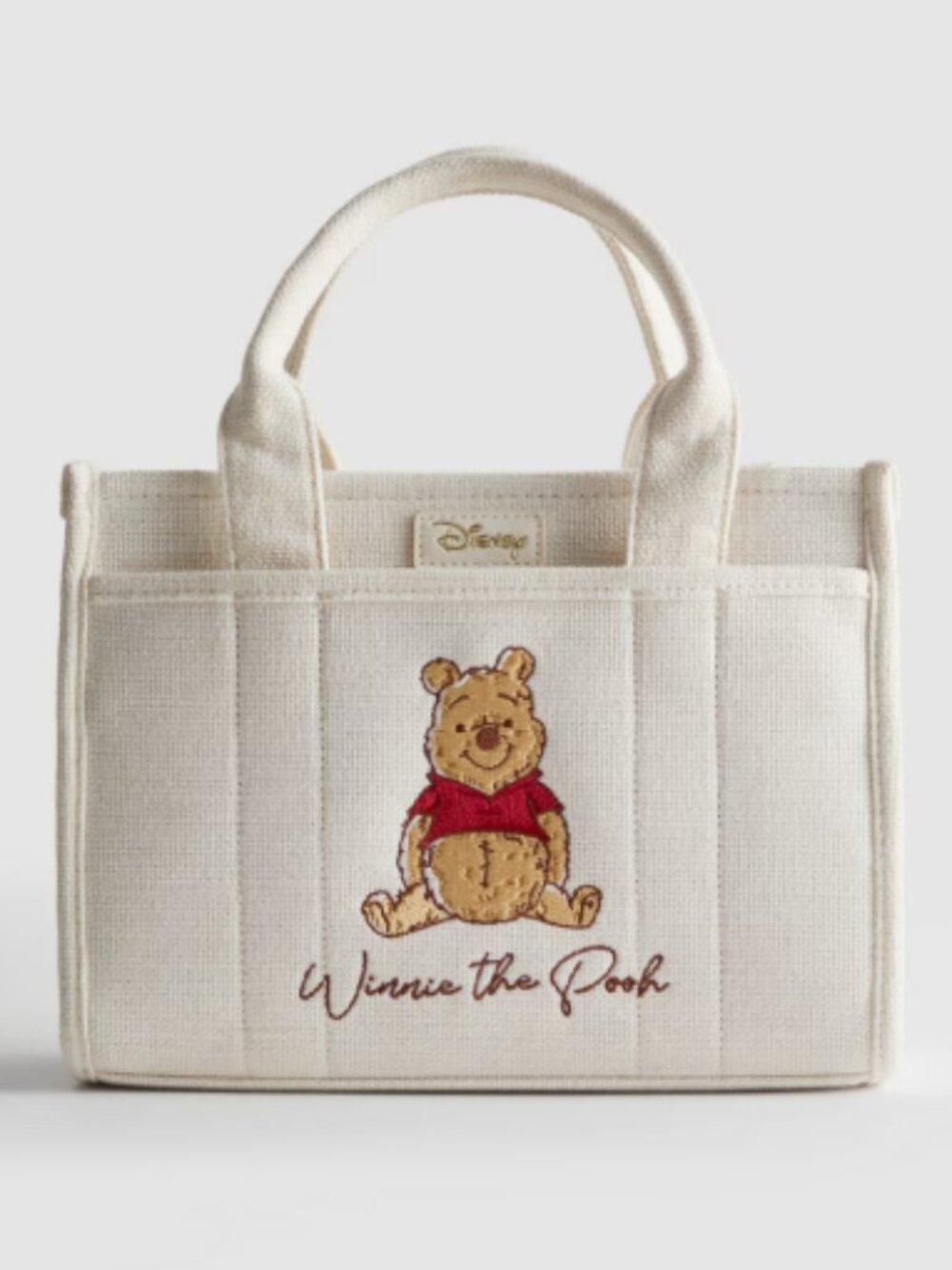 Disney Winnie the Pooh Mini Tote Bag Purse Crossbody Bag Cream Canvas Woven Feel